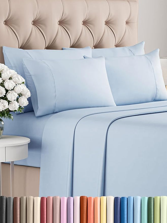 CGK Linens King 6 Piece Sheet Set - Cooling Sheets for Hot Sleepers - Hotel Luxury Bedding Set w/ 8-16 Inch Deep Pockets - 1 Flat & 1 Fitted & 4 Pillowcases - Soft, Comfy and Wrinkle Free - Sky Blue