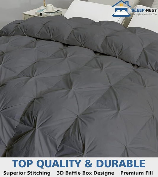 SLEEP-NEST Oversized King Comforter 120x120 Extra Large Breathable Down Alternative 1 Piece Pinch Pleated Comforter Duvet Insert with 8 Tabs/Loops for All Season Lightweight & Soft, Dark Grey