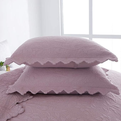 Brandream Queen Size Quilt Set Cotton Farmhouse Quilted Comforter Set Dusty Pink Vintage Matelasse Coverlet Set Antique Bedroom Set