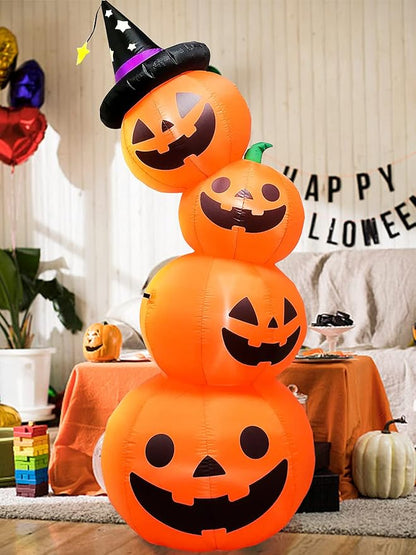 Kalolary 8 Feet Inflatable Stacked Pumpkins with Built-in LEDs, Halloween Indoor/Outdoor Decoration, Pumpkin Lantern, Yard/Lawn Decor for Home & Family Holiday Party