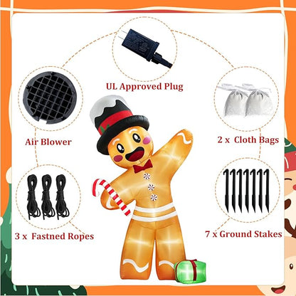 12FT Christmas Inflatables Outdoor Decorations Gingerbread Man, Giant Inflatable Christmas Yard Decorations Outdoor with 8 LED, Christma Blow-up Yard Decorations for Outdoor Indoor Lawn
