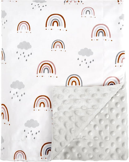 Minky Baby Throw Blanket for Boys Girls Neutral, 50x60 Inches Soft Lightweight Micro Fleece Blanket with Double Layer, Dotted Backing, Breathable Receiving Blanket for Newborns, Rainbow