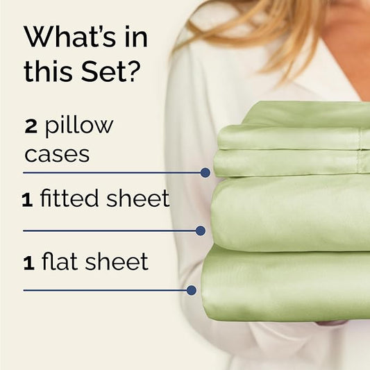 CGK Linens Twin 4 Piece Sheet Set - Cooling Sheets for Hot Sleepers - Hotel Luxury Bedding Set with 8-16 Inch Deep Pockets - 1 Flat & 1 Fitted & 2 Pillowcases - Soft, Comfy & Wrinkle Free - Light Sage