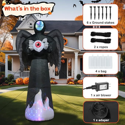 8FT Grim Reaper Halloween Inflatable Decorations Outdoor Scary Blow Up Yard Decor Built-in Scary Sound, with LED Lights, Large Spooky Inflatables for Lawn, Porch, Party, Graveyard