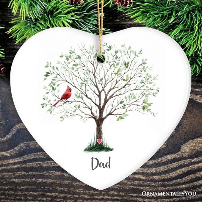 in Loving Memory of Mom and Dad Cardinal on a Tree Ornament, Heavenly Christmas Remembrance Gift, Dad Version