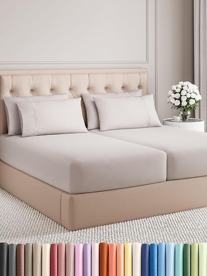 CGK Linens Split King 7 Piece Sheet Set - Cooling Sheets for Hot Sleepers - Hotel Luxury Bedding Set with 8-16 Inch Deep Pockets - 1 Flat & 2 Fitted & 4 Pillowcases - Soft & Wrinkle Free - Split King