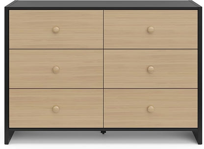 Storkcraft Calabasas 6 Drawer Dresser (Black with Driftwood) - GREENGUARD Gold Certified, 6 Drawer Dresser with Interlocking Drawer System, Dresser Drawer Organizer for Kids' Bedroom