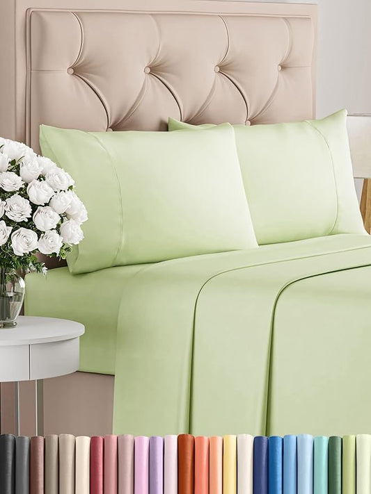 CGK Linens Twin XL 4 Piece Sheet Set - Cooling Sheets for Hot Sleepers - Hotel Luxury Bedding Set with 8-16 Inch Deep Pockets - 1 Flat & 1 Fitted & 2 Pillowcases - Soft and Wrinkle Free - Light Sage