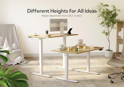 Claiks Electric Standing Desk, Adjustable Height Stand up Desk, 40x24 Inches Sit Stand Home Office Desk with Splice Board, White Frame/Nature Top