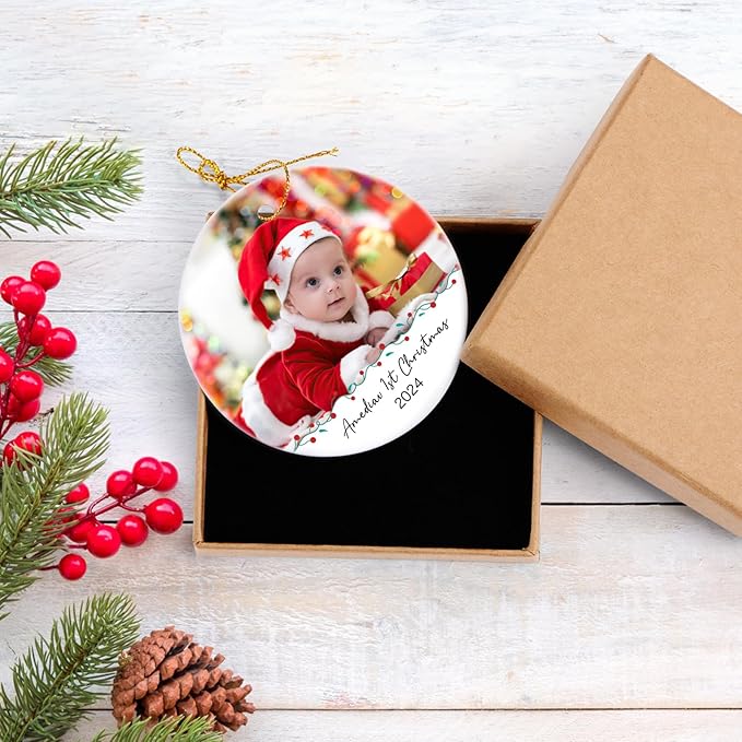 Personalized Photo Christmas Ornaments 2025 - Custom Baby First Christmas Ornament 2025, Customized Name Xmas Ornament for Baby, Newborn, Grand Kids, Christmas Tree Decorations