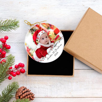 Personalized Photo Christmas Ornaments 2025 - Custom Baby First Christmas Ornament 2025, Customized Name Xmas Ornament for Baby, Newborn, Grand Kids, Christmas Tree Decorations