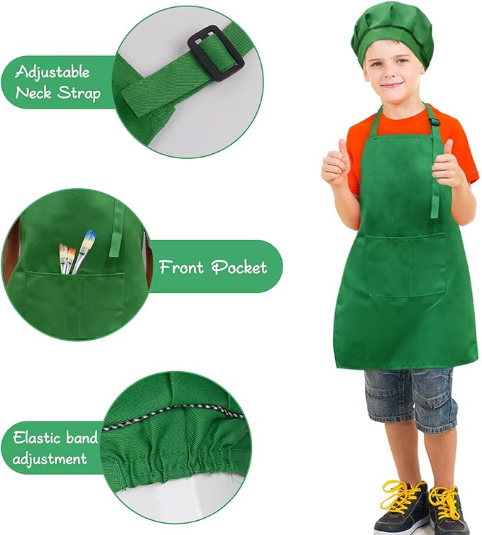 SUNLAND Kids Apron and Hat Set Children Chef Apron for Cooking Baking Painting