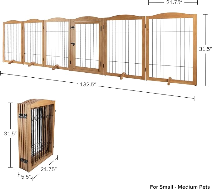 Pet Gate - 6-Panel Indoor Folding Dog Fence for Stairs or Doorways - 133x32-Inch Freestanding Play Pen with Support Feet by PETMAKER (Natural)