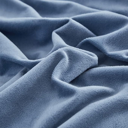 Cottonight Blue Velvet Twin Bedding - Bright Blue Flannel Blanket Quilts Winter Warm Thick Heavyweight 3 Pcs Comforter Set
