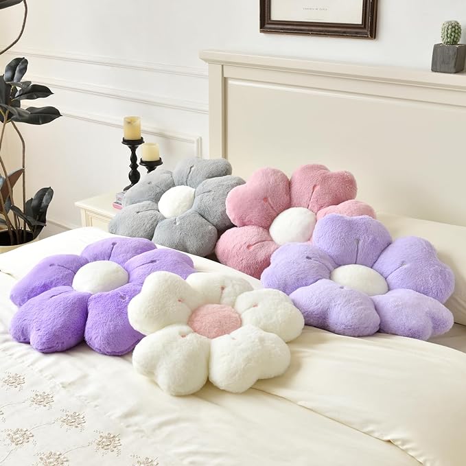 Flower Pillow, Flower Shaped Pillow Decorative Throw Pillows for Bed Couch, Cute Daisy Pillow Dorm Decor Floor Seating Cushion (White, 19.6 Inches)