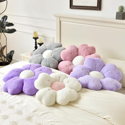 Flower Pillow, Flower Shaped Pillow Decorative Throw Pillows for Bed Couch, Cute Daisy Pillow Dorm Decor Floor Seating Cushion (White, 19.6 Inches)
