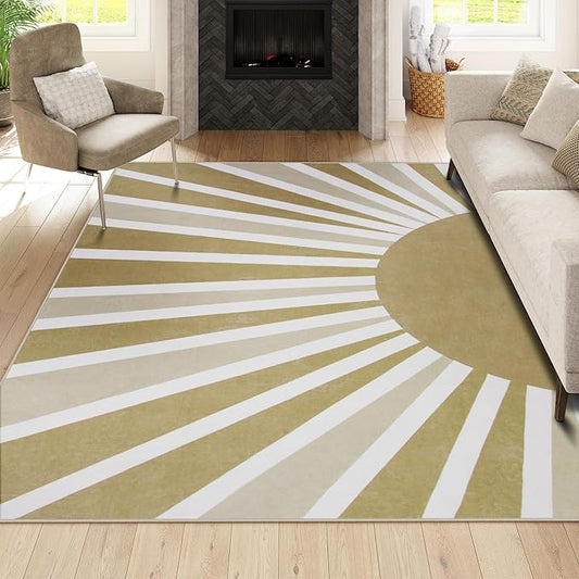 Lahome Machine Washable Rugs 8x10 - Non-Slip Ultra-Thin Living Room Rug 8x10, Boho Rainbow Sun Print Indoor Soft Carpet for Dining Room Table Office (8'x10', Taupe)