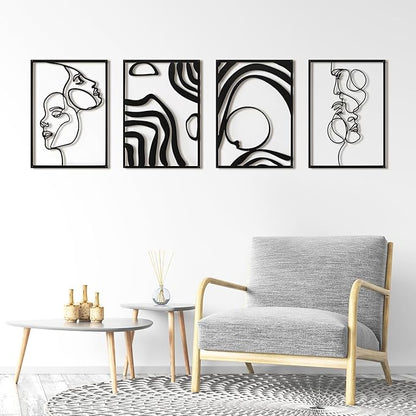 Art3d Metal Wall Art, Set of 4 Black Wall Decor for Living Room Bedroom Hallway Dining Room, Line Art Wall Décor, Life and Romance Story theme Minimalist Wall Art Style