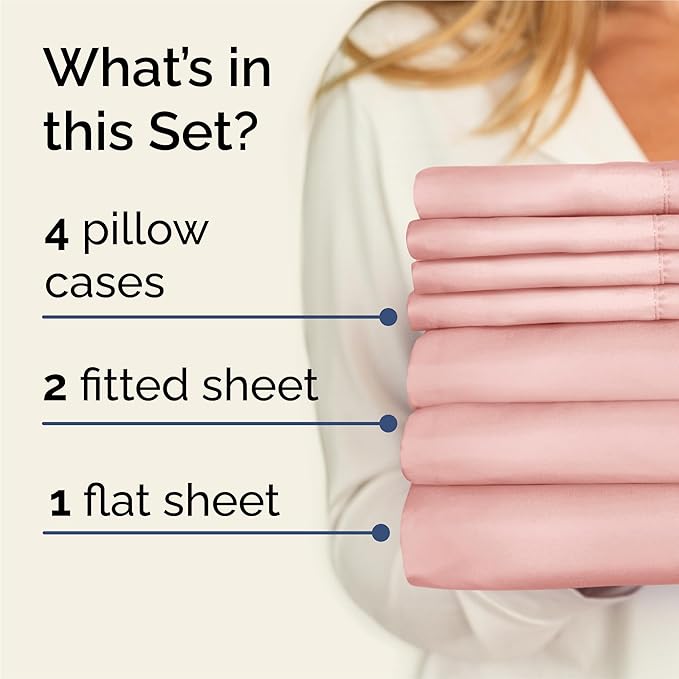 CGK Linens Split King 7 Piece Sheet Set - Cooling Sheets for Hot Sleepers - Hotel Luxury Bedding Set with 8-16 Inch Deep Pockets - 1 Flat & 2 Fitted & 4 Pillowcases - Soft & Wrinkle Free - Split King
