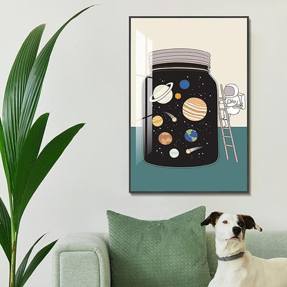 TIME TREE Space Wall Art, 16x24 Framed Canvas Wall Art Space Poster, Astronaut Decor Space Pictures, Wall Decorations for Living Room, Kids Bedroom Decor Black frame, Nursery Artwork for Boys Girls