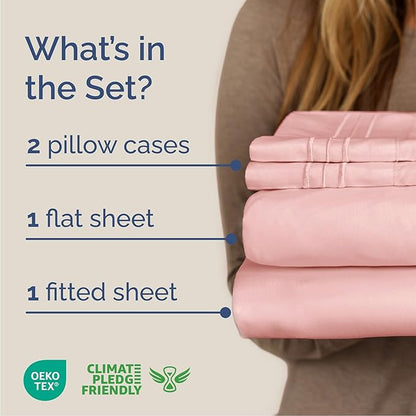 Cal King Size 4 Piece Sheet Set - Comfy Breathable & Cooling Bed Sheets Set - Hotel Luxury Bedding for Women, Men, Kids, Teens, Boys & Girls - Deep Pockets, Soft, Wrinkle Free - Oeko-Tex - Baby Pink