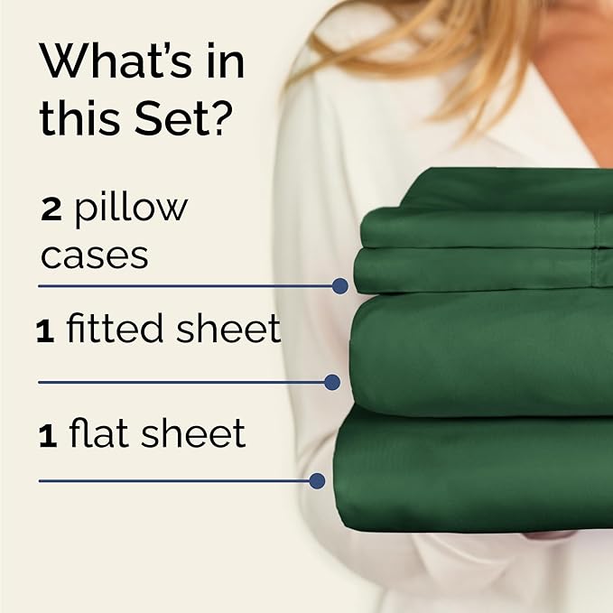 CGK Linens Twin 4 Piece Sheet Set - Cooling Sheets for Hot Sleepers - Hotel Luxury Bedding Set with 8-16 Inch Deep Pockets - 1 Flat & 1 Fitted & 2 Pillowcases - Soft, Comfy and Wrinkle Free - Emerald
