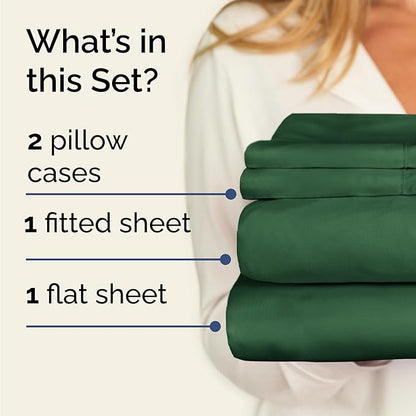 CGK Linens Twin 4 Piece Sheet Set - Cooling Sheets for Hot Sleepers - Hotel Luxury Bedding Set with 8-16 Inch Deep Pockets - 1 Flat & 1 Fitted & 2 Pillowcases - Soft, Comfy and Wrinkle Free - Emerald
