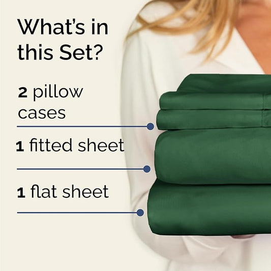 CGK Linens Twin 4 Piece Sheet Set - Cooling Sheets for Hot Sleepers - Hotel Luxury Bedding Set with 8-16 Inch Deep Pockets - 1 Flat & 1 Fitted & 2 Pillowcases - Soft, Comfy and Wrinkle Free - Emerald