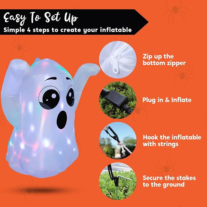 Joiedomi 5 FT Tall Halloween Inflatable Ghost Outdoor Decoration, Inflatable Halloween Ghost Decor Outdoor with Rotating Light, Blow Up Yard Decoration for Party Lawn Garden Decor