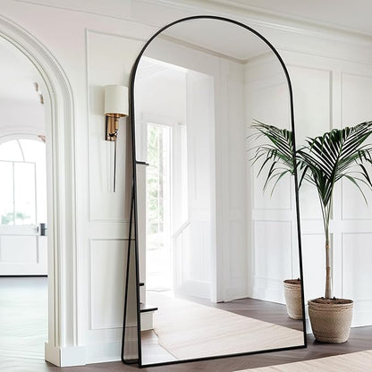 Full Length Mirror, 78"x38" Floor Mirror Freestanding, Arched Full Body Mirror Floor Standing Mirrors with Stand for Bedroom, Hanging Mounted Mirrors for Living Room Cloakroom, Black