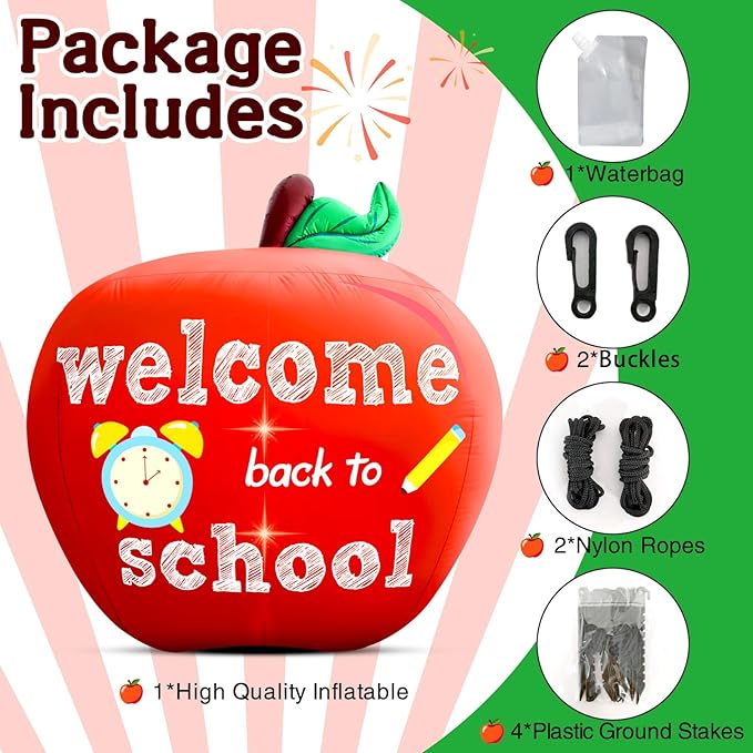 Back to School Inflatable Outdoor Decorations:4.9FT Back to School Decor Built in 2 Bright LED Lights for Classroom Decor Blow up Yard Inflatable Decorations for First Day of School Party Garden Lawn