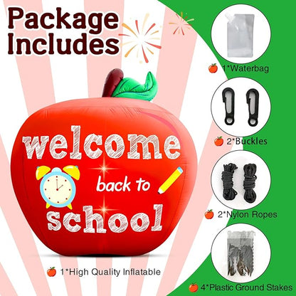Back to School Inflatable Outdoor Decorations:4.9FT Back to School Decor Built in 2 Bright LED Lights for Classroom Decor Blow up Yard Inflatable Decorations for First Day of School Party Garden Lawn
