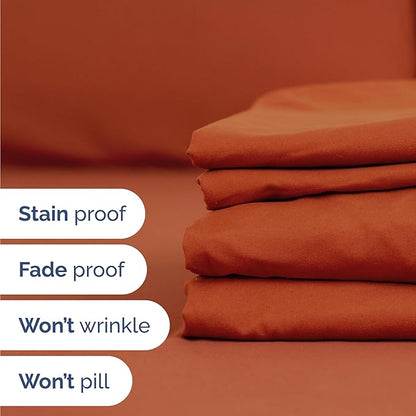 CGK Linens Twin 4 Piece Sheet Set - Cooling Sheets for Hot Sleepers - Hotel Luxury Bedding Set with 8-16 Inch Deep Pockets - 1 Flat & 1 Fitted & 2 Pillowcases - Soft, Comfy & Wrinkle Free - Terracotta