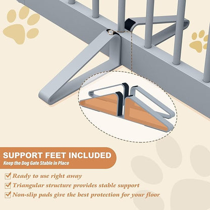 Freestanding Pet Gate for Dogs, Foldable Wooden Dog Gate for House Indoor, Tall Pet Fence for Stair, Doorway,Hall, Support Feet Included, 3 Panels 32",Grey
