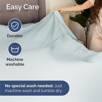 CGK Linens Twin 4 Piece Sheet Set - Cooling Sheets for Hot Sleepers - Hotel Luxury Bedding Set with 8-16 Inch Deep Pockets - 1 Flat & 1 Fitted & 2 Pillowcases - Soft, Comfy & Wrinkle Free - Ice Blue