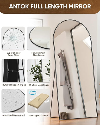 Antok Arched Full Length Mirror, 71"x32" Arched Floor Mirror, Glassless Mirror Full Length with Stand, Floor Mirror Freestanding, Wall Mounted Mirrors for Bedroom Living Room, Black