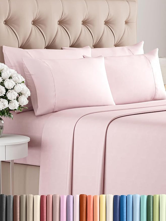 CGK Linens Full 6 Piece Sheet Set - Cooling Sheets for Hot Sleepers - Hotel Luxury Bedding Set with 8-16 Inch Deep Pockets - 1 Flat & 1 Fitted & 4 Pillowcases - Soft and Wrinkle Free - Lavender Pink