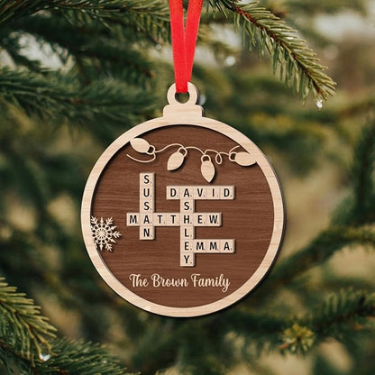 Custom Wooden Crossword Ornament, Personalize with Family Names, Personalized Ornament for Christmas Tree
