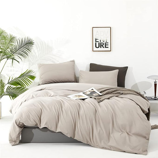 Wellboo Beige Khaki Comforters for Queen Size Bed Boho Oatmeal Bedding Comforter Cotton Plain Beige Coffee Warm Blankets Women Men Modern Taupe Quilts Soft Durable Solid Tan Color Bed Set Lightweight