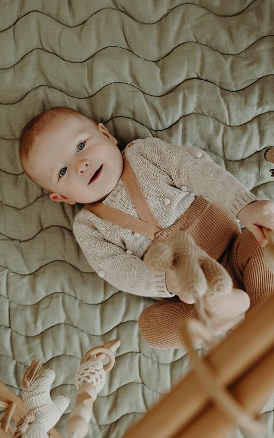 Frankie Lane French Linen.Reversible Playmat for Infants, Girl or boy. Nursery Decor Tummy time mat. Round Soft Indoor Area Padded Toddler Baby mat Rug Playroom Baby Floor mats (Sage)