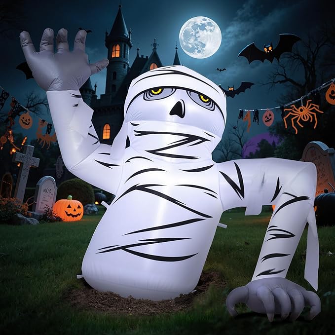 Dawdix 5.2FT Halloween Inflatable Mummy Outdoor Decorations Blow Up Yard Mummy Rising from Ground Decoration with Built-in LEDs for Halloween Party Indoor Outdoor Yard Garden Lawn Decor