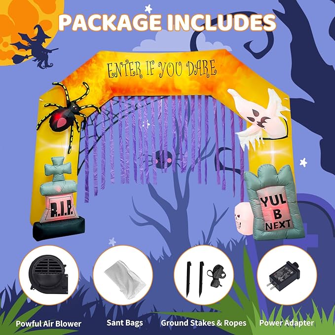 AJY 11 Ft Halloween Inflatable Ghosts Spider Archway Arch with LED Lights Outdoor Indoor Holiday Decorations Blow up Lighted Yard Decor Halloween Inflatable Home Garden Party Favor Decor