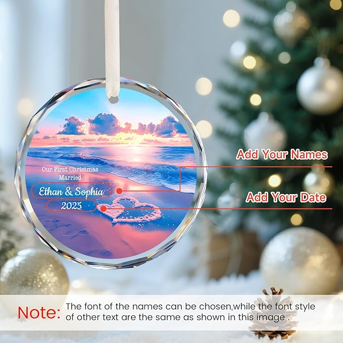 Our First Christmas Married Ornament 2025, Personalized Christmas with Custom Name, Date, Wedding Gifts, Newlyweds Keepsake for Him, Her, Couple