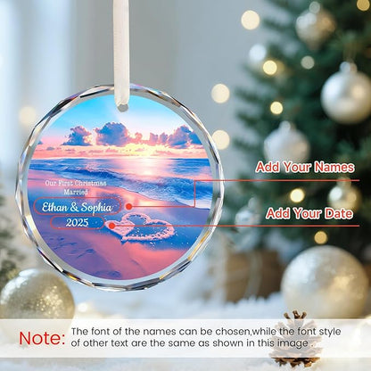 Our First Christmas Married Ornament 2025, Personalized Christmas with Custom Name, Date, Wedding Gifts, Newlyweds Keepsake for Him, Her, Couple