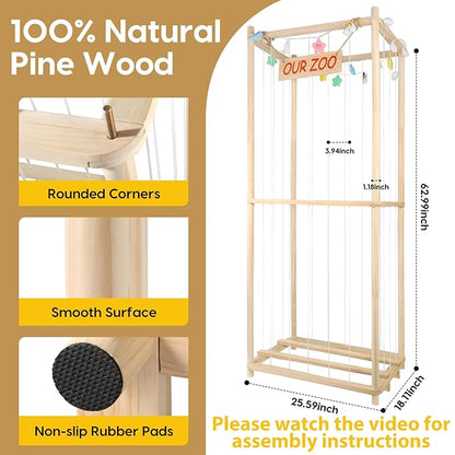 Extra Large Stuffed Animal Storage Wooden Stuff Animal Organizer 63" Stuffed Animal Zoo Holder Kids Plush Toys Cage Stuffed Animal Display with Light Strips for Playroom Bedroom Nursery Room Decor