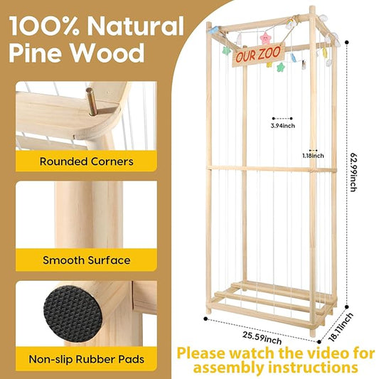 Extra Large Stuffed Animal Storage Wooden Stuff Animal Organizer 63" Stuffed Animal Zoo Holder Kids Plush Toys Cage Stuffed Animal Display with Light Strips for Playroom Bedroom Nursery Room Decor
