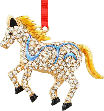 WhatSign Horse Christmas Ornament - Metal Horse with Rhinestones, Farmhouse Style, Perfect for Christmas Tree, Holiday Gifts for Daughter or Son