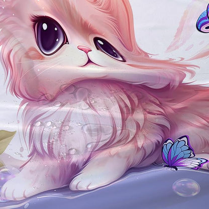 AILONEN Cute Cat Shower Curtain for Kids Boys,Kawaii Kitten and Butterfly Fabric Shower Curtains for Bathroom,Big Eye Pink Cat Polyester Cloth Bath Curtain Set, 36" W*72" H Pink