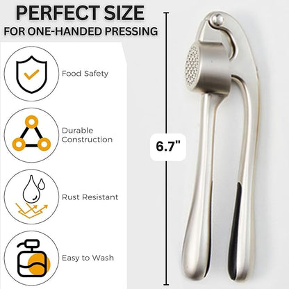 Premium Garlic Press - Rust Proof & Dishwasher Safe Garlic Mincer Tool, Garlic Press Stainless Steel, Garlic Crusher, Garlic Masher, Garlic Presses, Silicone Garlic Peeler & Brush - Imperial Sliver