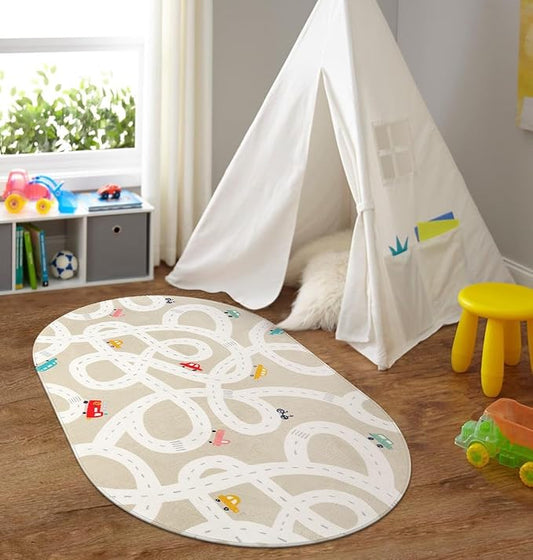 LIVEBOX Road Traffice Kids Rug, 3'x5' Floor Mats for Kids Room, Non-Slip Machine Washable Rugs for Playroom, Soft Fun & Learning Rug Children Car Carpet for Nursery Daycare Classroom